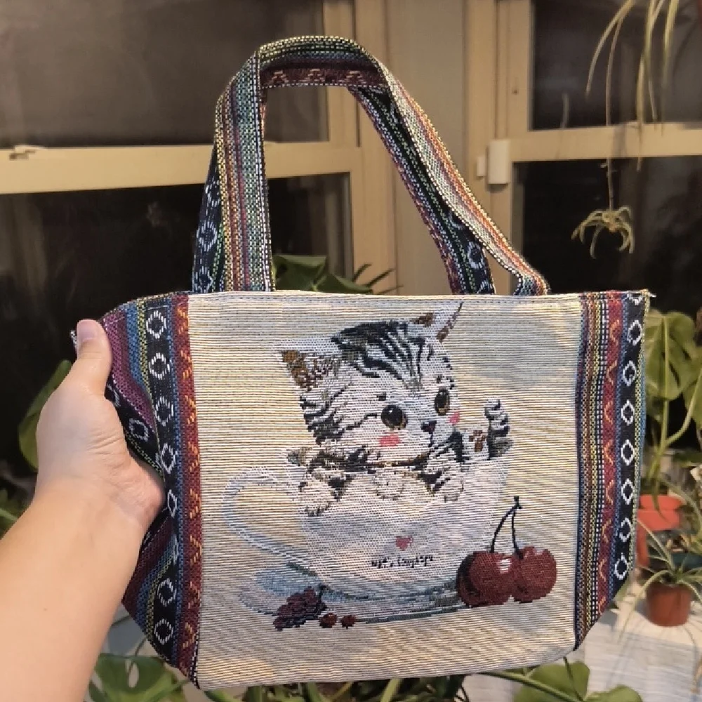 Cute Cat Tapestry Tote Bag - Multicolor